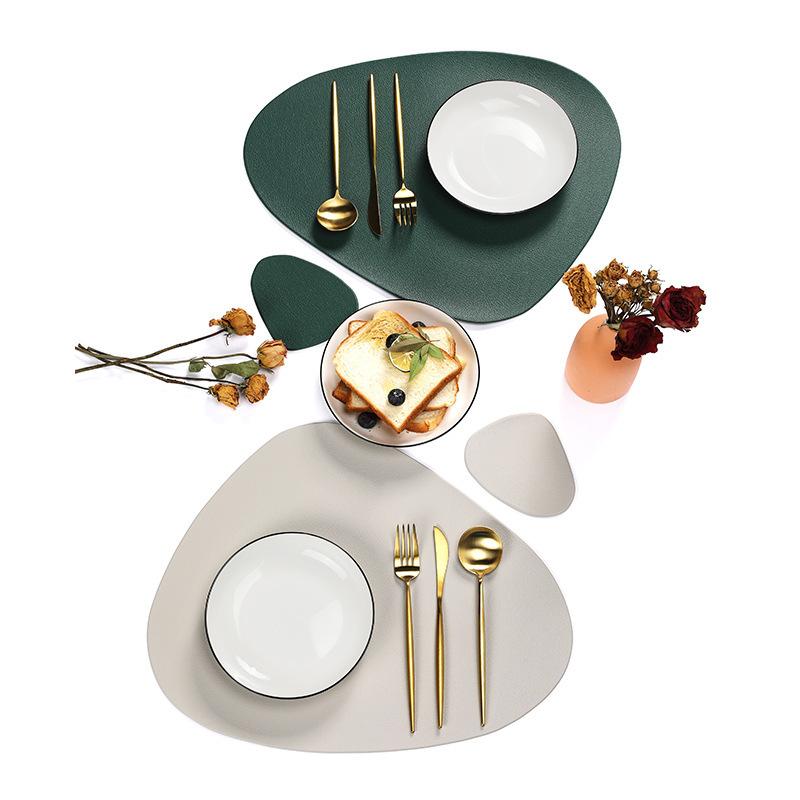 ランチョンマット 北欧風 配膳用品 レザー調 断熱マット コースター セット オレンジ ブラック レッド ブルー グリーン ピンク系 米灰色 不規則形