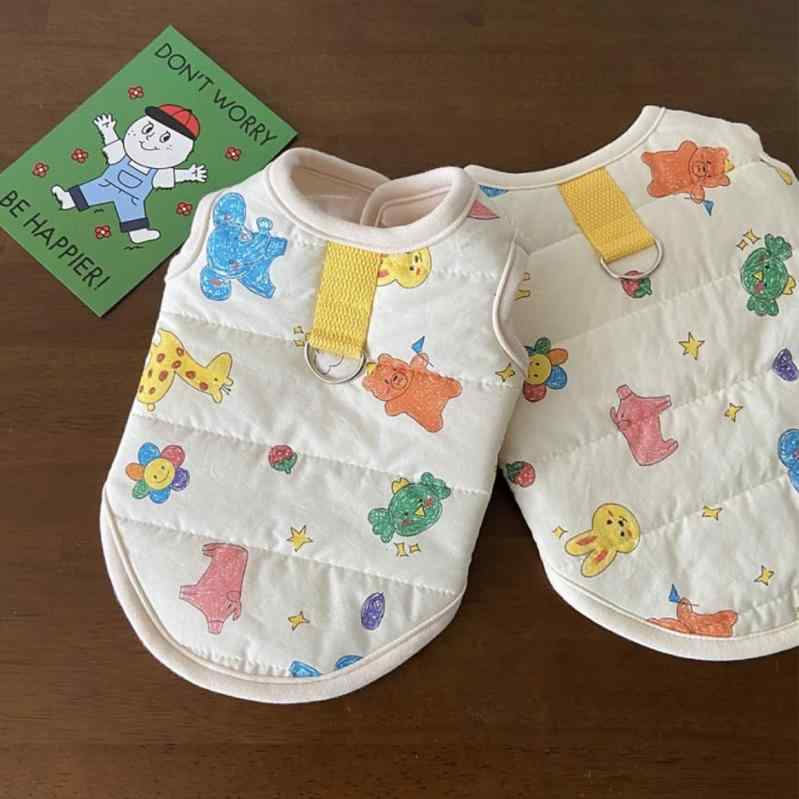 ペット用ベスト 秋冬 猫 犬 かわいい動物プリント 裏地綿 ビション 小型犬 防寒 暖かい ドッグウェア ..