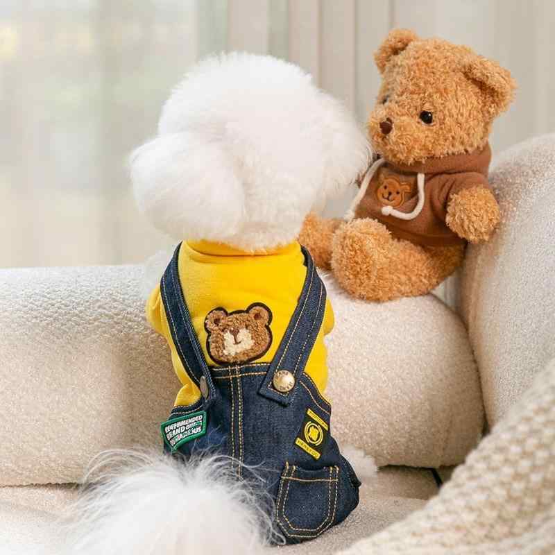 犬 服 ペット服 小型犬 オーバーオール デニム ポリエステル かわいい クマ 秋冬 イエロー レッド