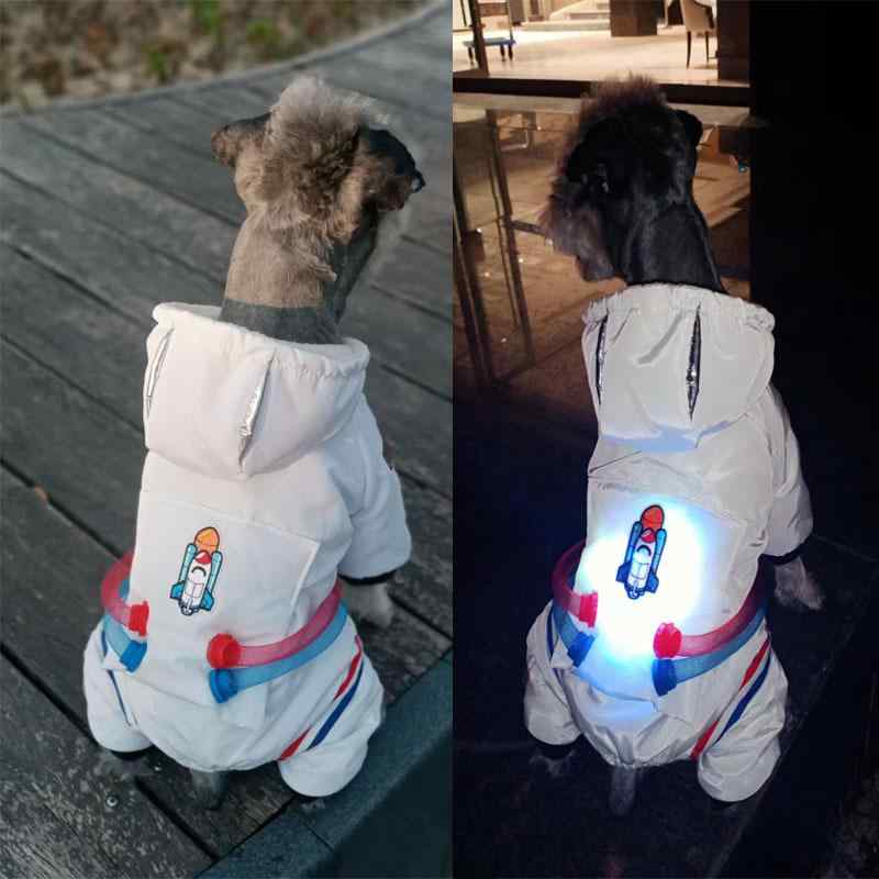 ペット服 厚手コットンウェア 犬用宇宙飛行士ドッグウェア ダウン風 防寒 紛失防止 発光 冬用ジャケット パピー 子犬 散歩着 お出かけ 天使の羽 かわいい 水色 白 M L XL XXL 3XL