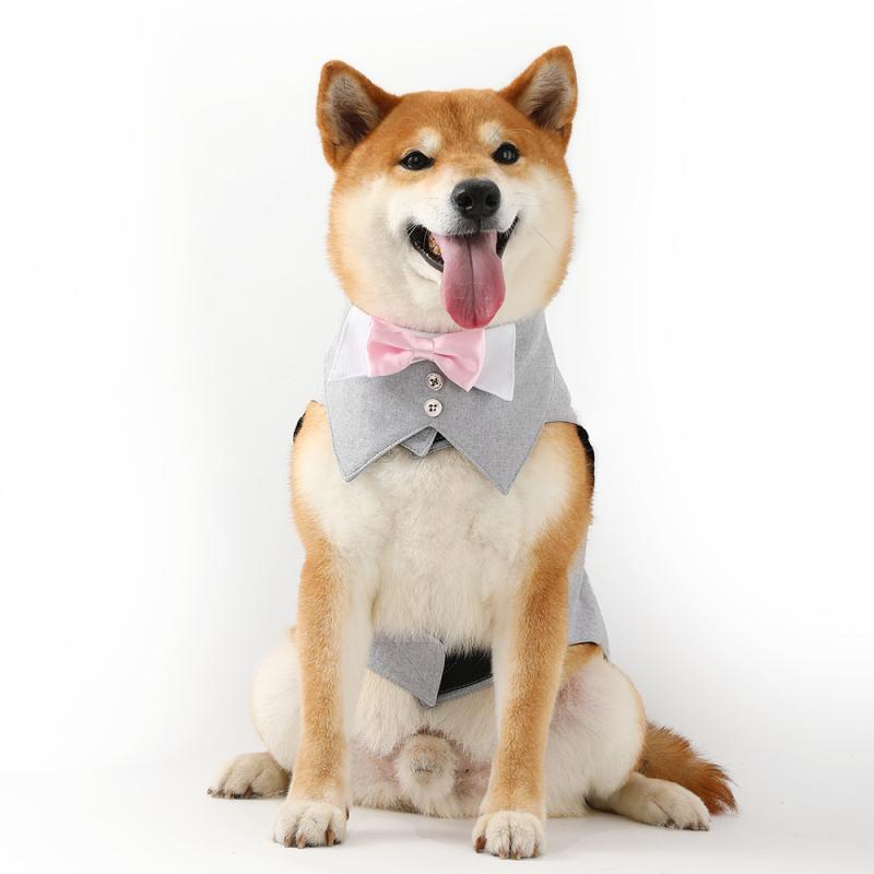 ペット用燕尾服 犬用麻製スーツ ベスト フォーマル 口拭き 深青 浅青 浅灰 茶灰 ヨーロッパ 南米 東南..