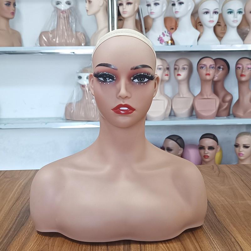 マネキン レディース ハーフボディ トルソー 展示用 ウィッグ 帽子 アクセサリー 肩付き 女性 ヘッドモデル スタンド付き