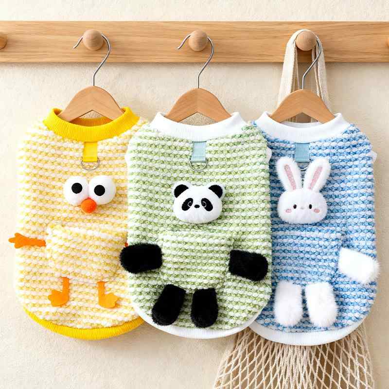 ペット服 秋冬 かわいい 動物柄 プルオーバー トレーナー 猫 犬 上着 黄色 大眼 ブルー ウサギ グリーン パンダ 小型犬 中型犬