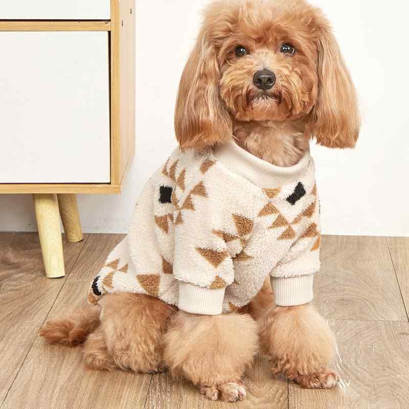 ペット服 犬 猫 兼用 幾何学模様 秋冬用 暖かい フリース スウェット トレーナー 小型犬 中型犬 ポリエステル