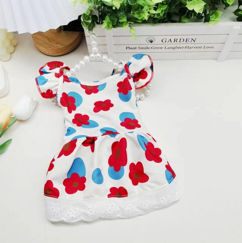 ペット服 レディース ワンピース 花柄 フリル袖 犬 猫 兼用 テディ ビション 小型犬 かわいい ポリエス..