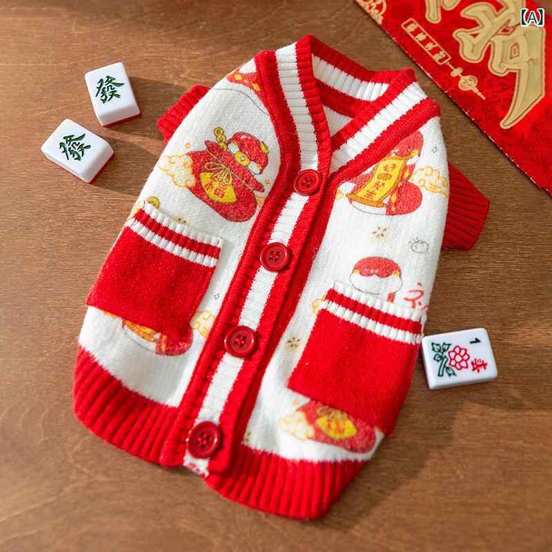 ペット服 秋冬 小型犬 テディ 金蛇 新年 ニット 猫 保温 ポリエステル