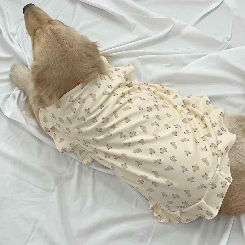 犬服 春夏 中大型犬用 スカート 薄手 ポリエステル製 かわいい 小熊柄 タンクトップ ゴールデンレトリバー ラブラドール サモエド 紫外線対策