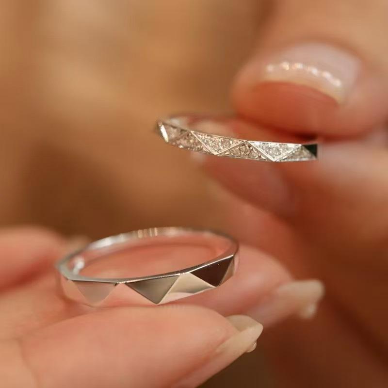 指輪 ペアリング レディース メンズ シルバー925 菱形 ジルコニア 婚約 結婚 オープンリング 調節可能 ファッション アクセサリー ジュエリー