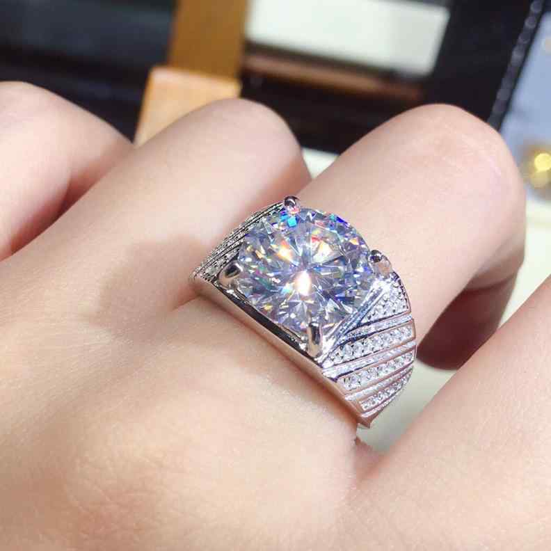 指輪 メンズ PT950 電気メッキ加工 ジルコニア 5カラット 幾何学模様 調節可能リング 男性 清新 秋冬