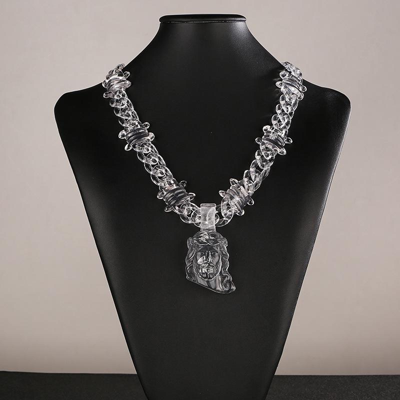 ネックレス ユニセックス 水滴型 透明 樹脂 アクリル ペンダント クロスモチーフ アレルギー対応 幾何学模様 アマゾン