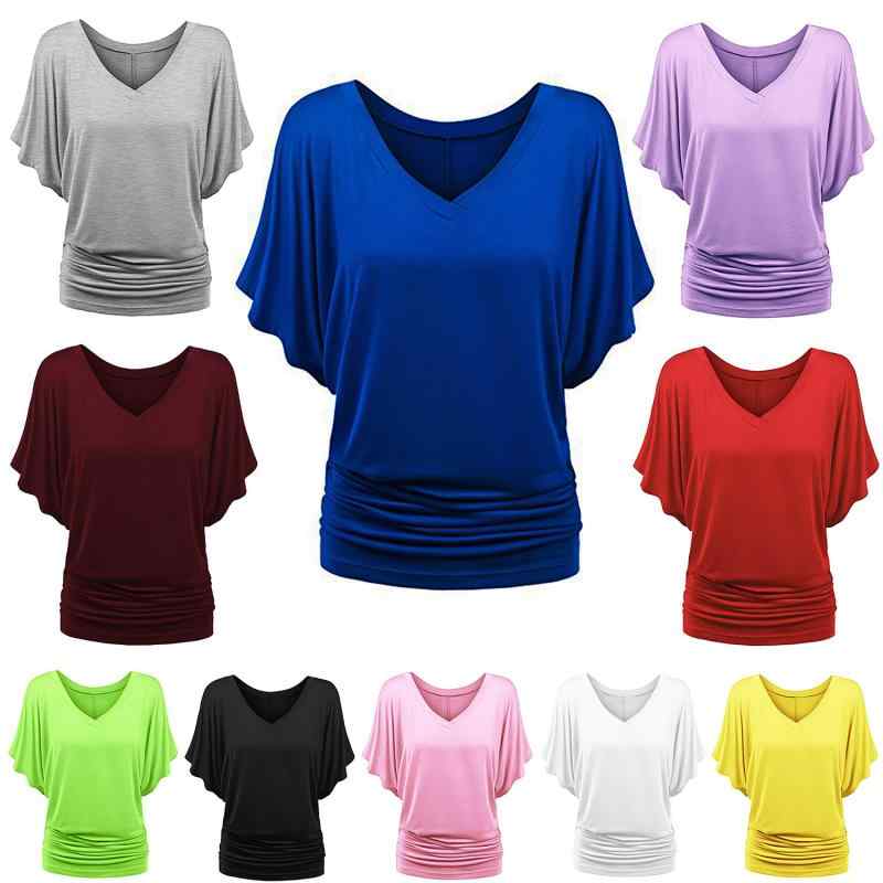Tシャツ レディース 半袖 ゆったりサイズ トップス アシンメトリー 接触冷感 ポリエステル混紡 カットソー ラウンドネック 蝙蝠袖 ブラック グリーン グレー パープル レッド イエロー ピンク ホワイト ワインレッド ブルー