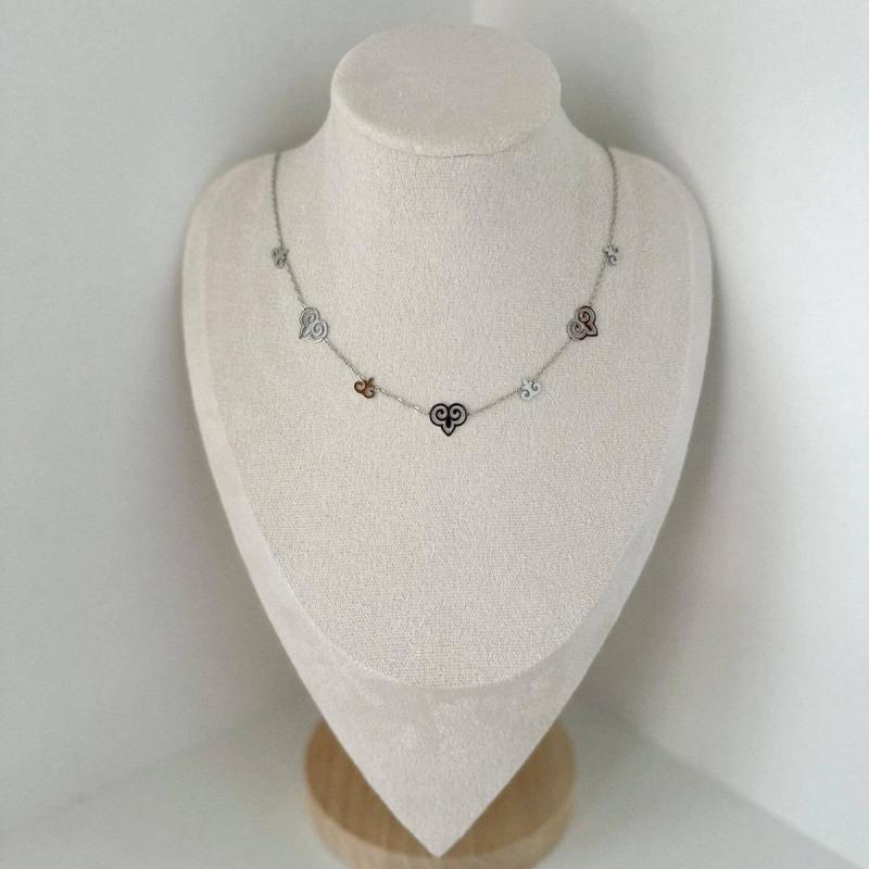 ネックレス レディース 女性用 モンゴル エスニック 幾何学模様 チョーカー シルバー 合金 レトロ アレルギー対応