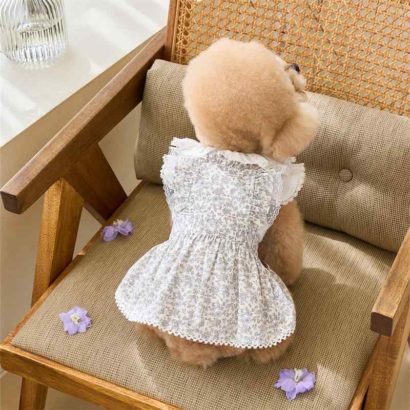 ペット服 レディース ワンピース 公主 小型犬 犬服 秋冬 綿 混紡 フラワープリント XS S M L XL