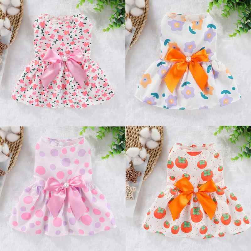 Garments - 犬服 レディース 猫服 ワンピース 春夏 薄手 かわいい いちご デイジー レモン 小花 ドット 花柄 XS S M L XL XXL レッド ピンク パープル
