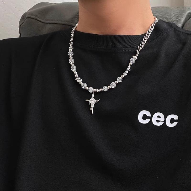 ネックレス メンズ レディース チタン鋼 クロス ひび割れ ビーズ 小洒落た 高級感 ペンダント アクセサリー 男女兼用 中性 個性