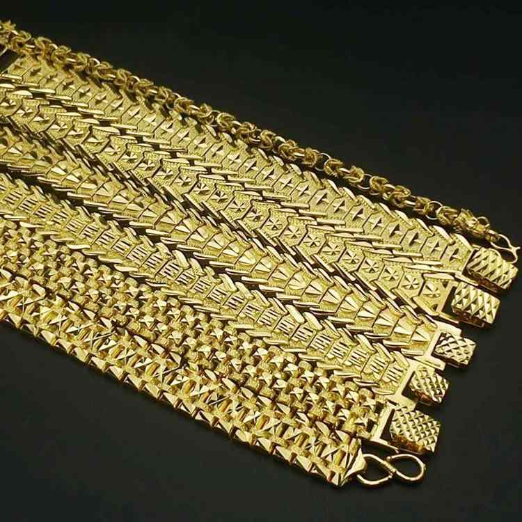 ブレスレット メンズ 男性用 紳士 喜平 幾何学模様 銅製 ゴールドカラー S字バックル 時計バンド風バックル 18金メッキ 電気メッキ加工(x5)