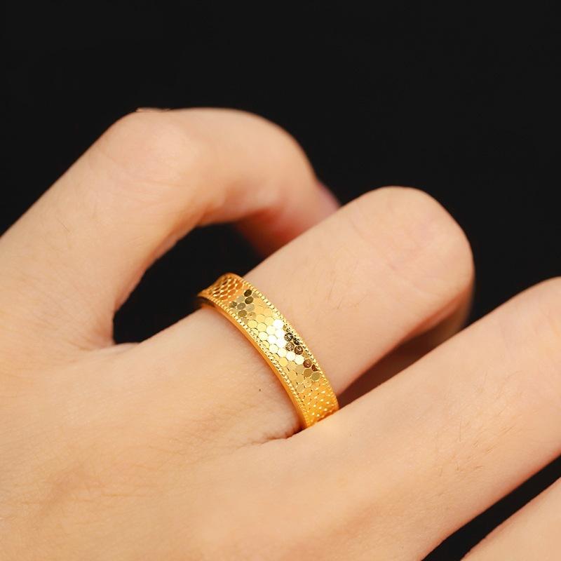 指輪 リング CNC 電気メッキ加工 龍 鱗 銅 24K金 コーティング ハニカム ユニセックス アクセサリー