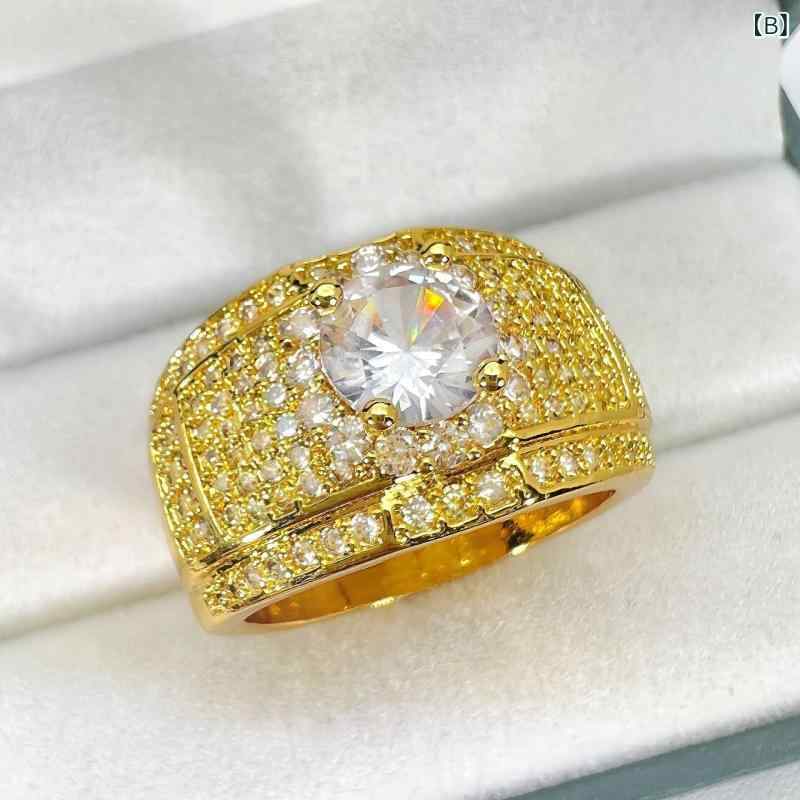 指輪 メンズ 幾何学模様 ラグジュアリー 欧米風 シルバーカラー ゴールドカラー ジルコニア パヴェ 個性的 トレンド アクセサリー