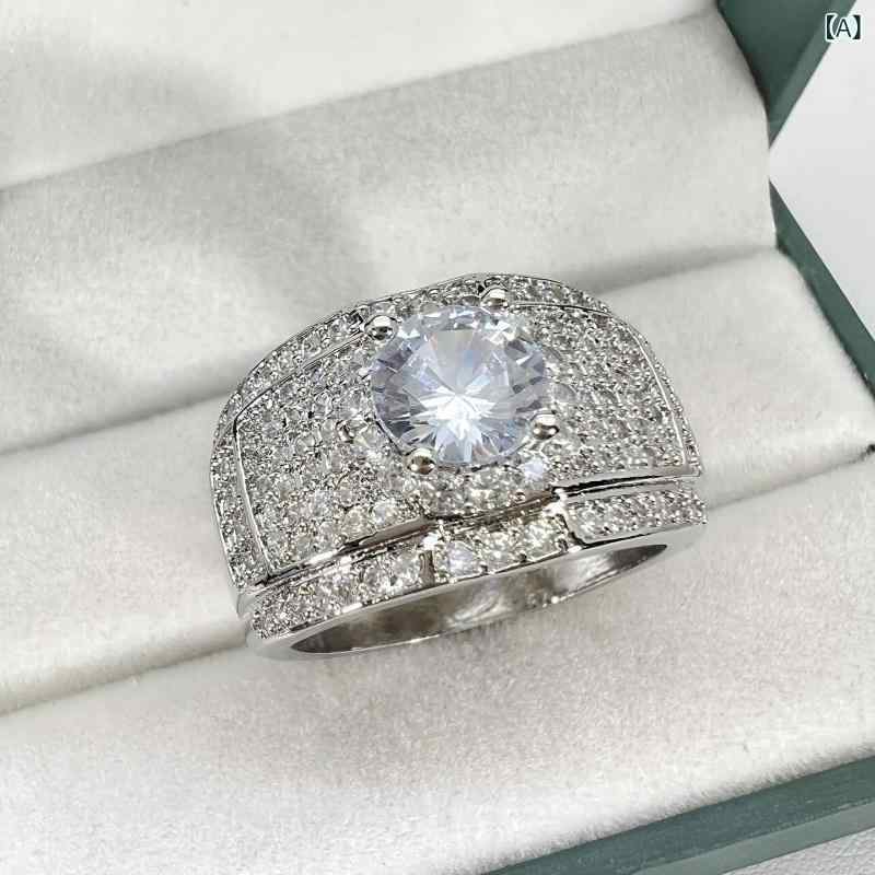 指輪 メンズ 幾何学模様 ラグジュアリー 欧米風 シルバーカラー ゴールドカラー ジルコニア パヴェ 個性的 トレンド アクセサリー