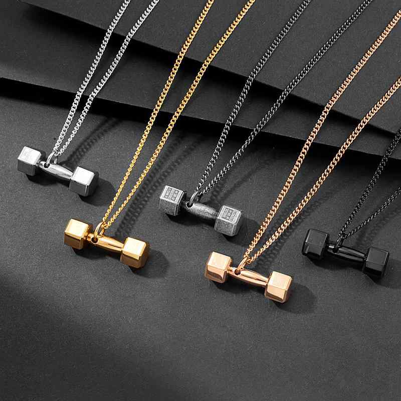 ネックレス メンズ レディース ダンベルモチーフ チタン鋼 ペンダント 真空メッキ 幾何学模様 51cm-80c..