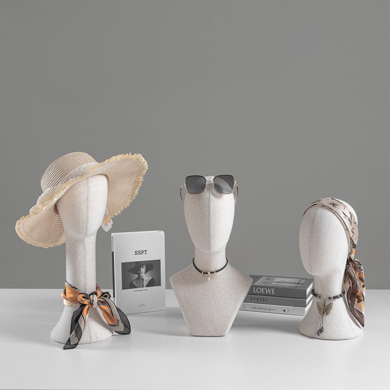 マネキン レディース ウィッグ 帽子 スカーフ マスク 展示 ヘッドトルソー 厚麻布