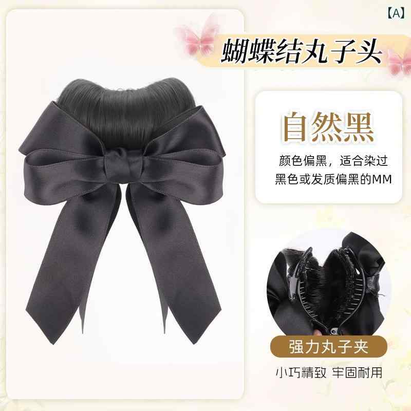 シャドーテールのヘアアクセサリー レディース バレッタ シニヨンメーカー 付け毛 お団子ウィッグ シュシュ 髪飾り 黒髪 茶髪 まとめ髪 アレンジ ポニーテール カール ポイントウィッグ｜アングル2