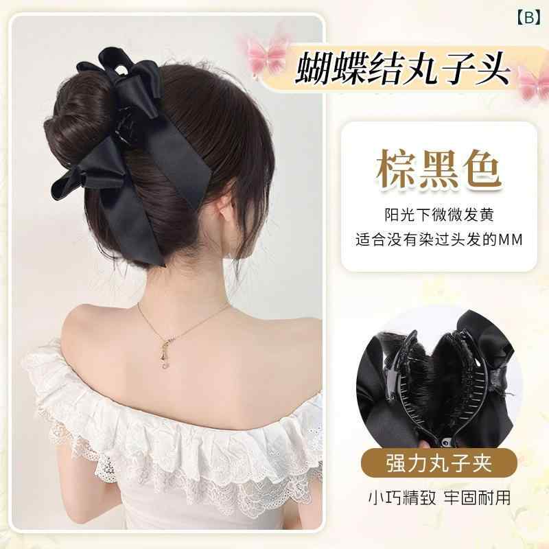 シャドーテールのヘアアクセサリー レディース バレッタ シニヨンメーカー 付け毛 お団子ウィッグ シュシュ 髪飾り 黒髪 茶髪 まとめ髪 アレンジ ポニーテール カール ポイントウィッグ｜アングル3