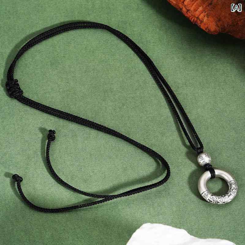 ネックレス メンズ 男性用 シルバー999 平安扣 六字真言 祥雲 民族風 レトロ ペンダント 50cm 60cm 銀