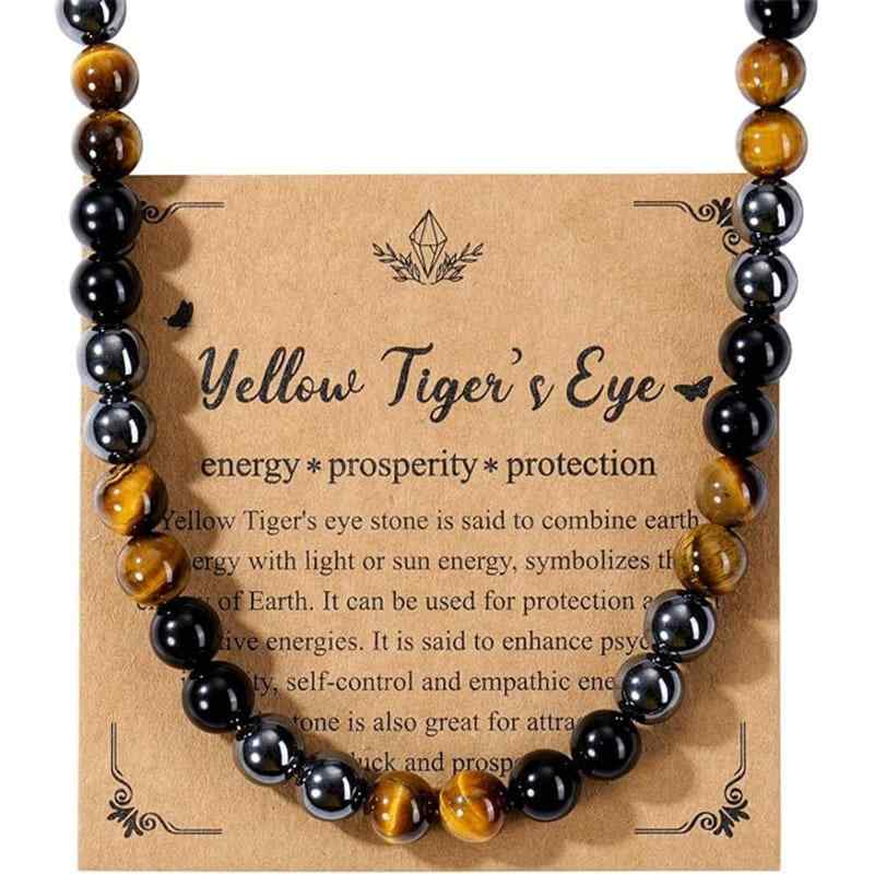 ネックレス メンズ 天然石 タイガーアイ 赤鉄鉱 ヘマタイト 黒光 ブラックルチルクォーツ 混合 手作り ハンドメイド 幾何学模様 40cm 45cm ファッション 通勤 普段使い