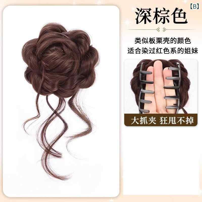 シャドーテールのヘアアクセサリー レディース お団子ウィッグ シュシュ 付け毛 まとめ髪 アップスタイル 髪飾り 部分ウィッグ ポイントウィッグ ブラウン ブラック ダークブラウン｜アングル3