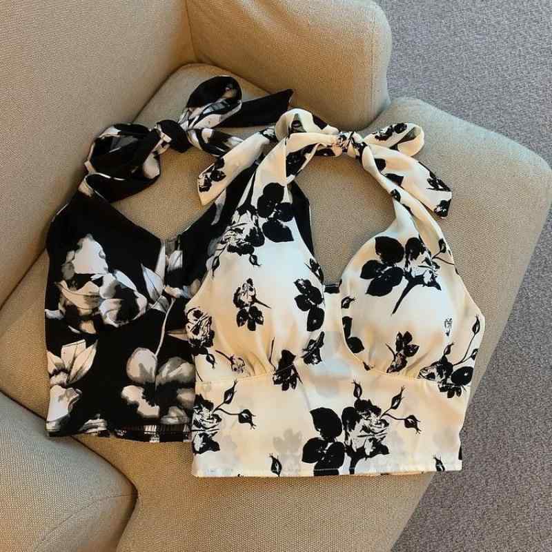 タンクトップ レディース Vネック ポリエステル ノースリーブ トップス チュニック スリム 接触冷感 花柄 春夏 ブラック ホワイト 白 黒 通勤 オフィス