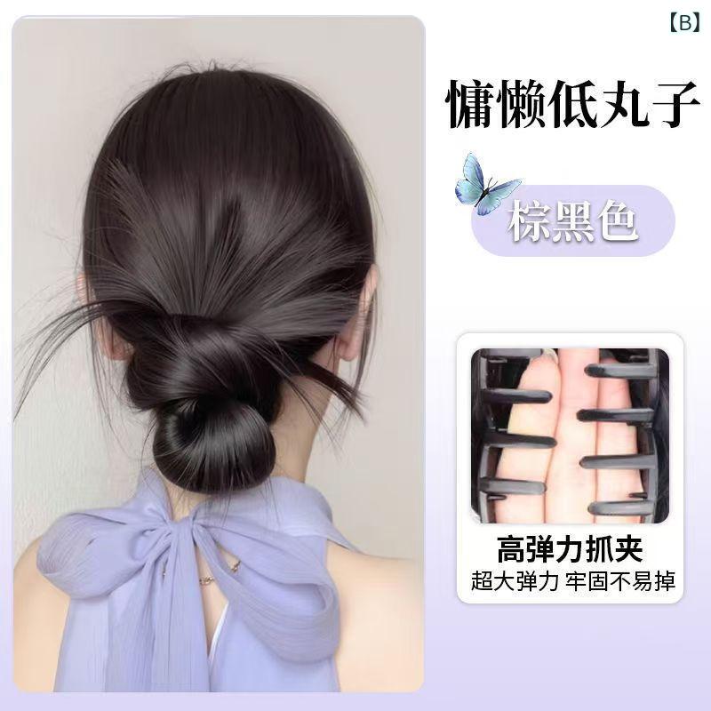 ヘアアクセサリー レディース お団子ウィッグ ダークブラウン ブラック 黒 焦茶 自...