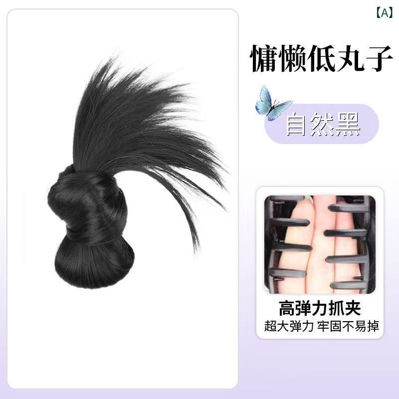 ヘアアクセサリー レディース お団子ウィッグ ダークブラウン ブラック 黒 焦茶 自...