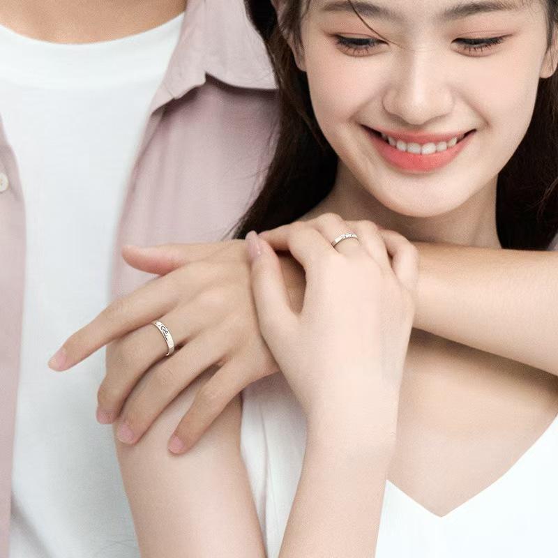 指輪 ペアリング S999 シルバー レディース メンズ 小さめ デザイン 電気メッキ加工 高級感 カップル 恋人 プレゼント 福字モチーフ 韓国風 アクセサリー
