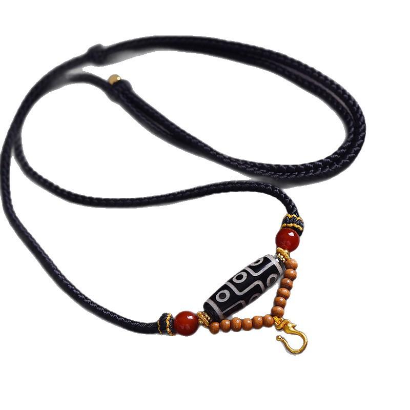 ネックレス 男女兼用 仏具ペンダント 天珠 瑪瑙風 ビーズ 吊り下げロープ 手編み オリジナルデザイン ..