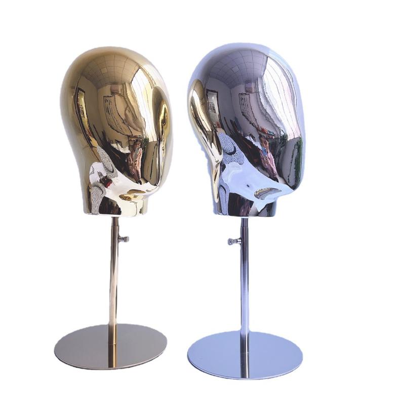 マネキン レディース 帽子 ウィッグ 展示用 ゴールド シルバー 金属製 台座付き プラスチック製 頭部モ..