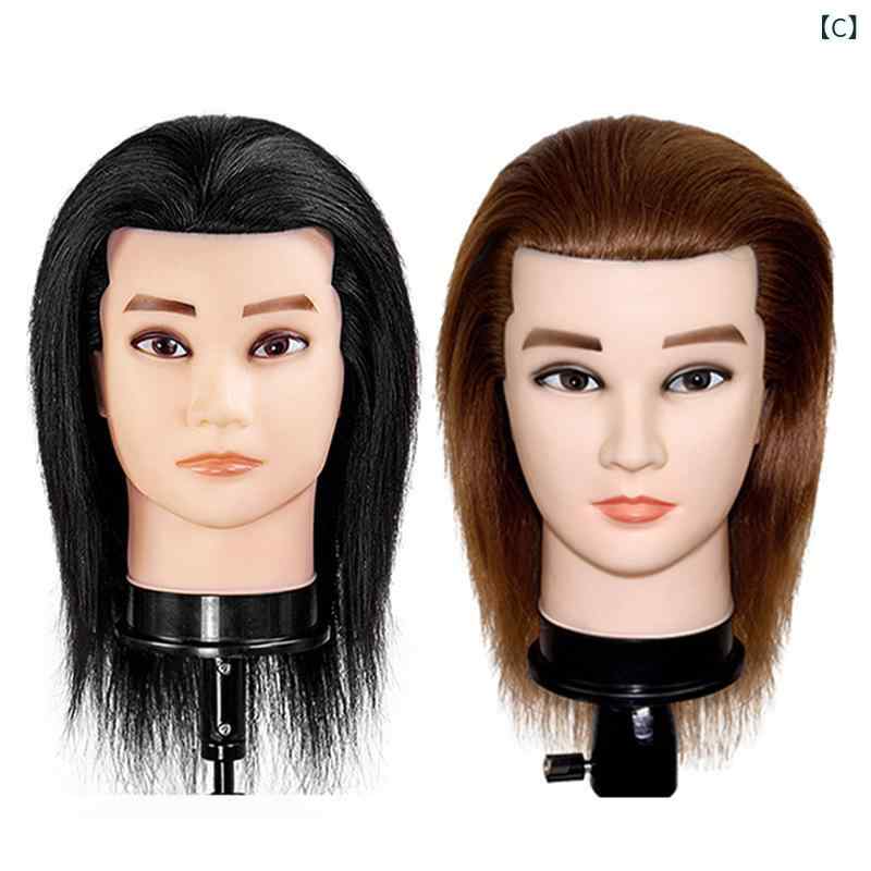 シャドーテールのヘアカット練習用ウィッグ メンズ 男性用 ヘアマネキン 散髪 カット カラーリング パーマ練習用 ブラック ブラウン｜アングル3
