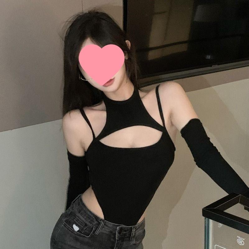 Tシャツ レディース 秋冬 ストリート ファッション 高めネック ホローアウト 肩出し スリム 長袖 ロンT 接触冷感 伸縮性