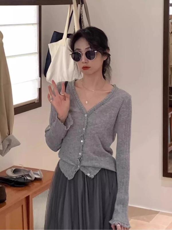 カーディガン レディース 薄手 長袖 ニット シアー トップス 春夏 Vネック 羽織り 紫外線対策 冷房対策 日焼け止め 接触冷感 カジュアル 韓国風