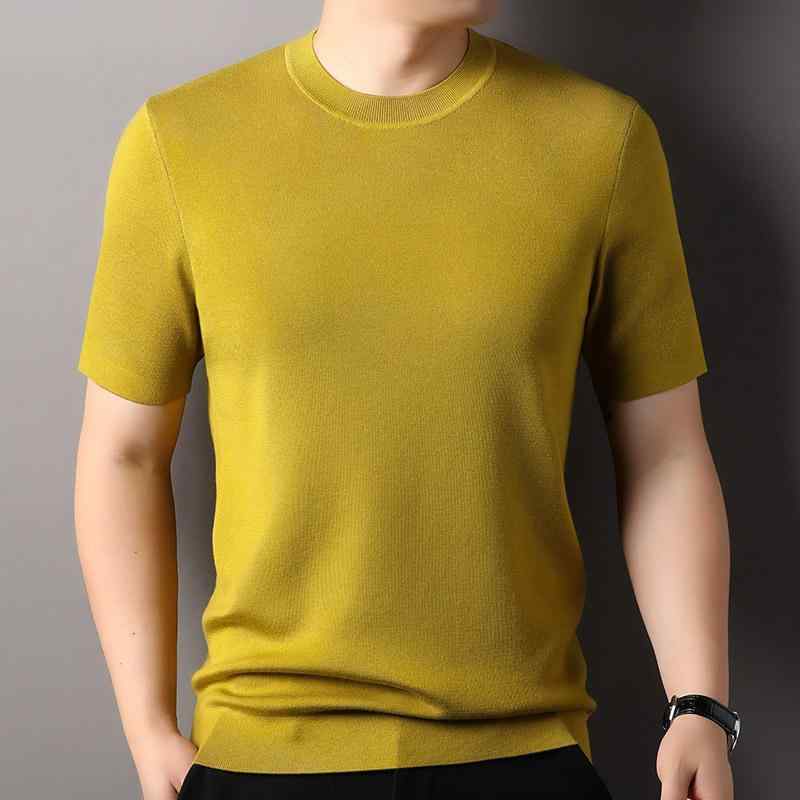 ニット メンズ Tシャツ 春秋物 ウール混紡 半袖 丸首 セーター アンダーウェア 男性用 トップス カットソー ブリティッシュスタイル ブ..