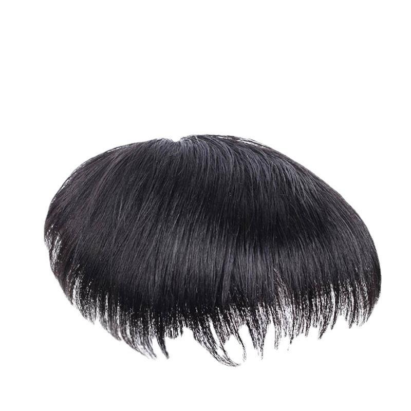 メンズウィッグ 男性用 部分ウィッグ ヘアピース 人毛100% 高温糸 通気性 快適 ショートヘア 黒髪 ブラック 16*18