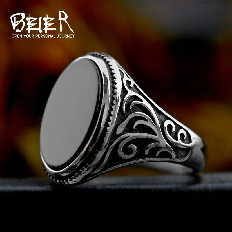 指輪 メンズ 男性用 チタン鋼 黒瑪瑙 ブラックアゲート 彫刻 レトロ ヴィンテージ風 スタイル リング アクセサリー ジュエリー 美号7号 美号8号 美号9号 美号10号 美号11号 美号12号 美号13号