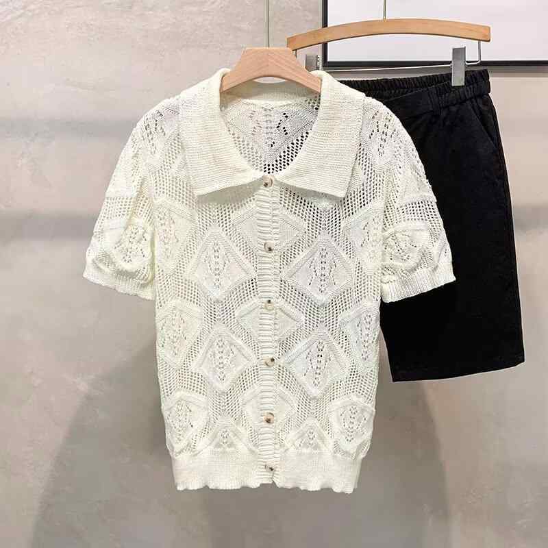 ニット メンズ 薄手 サマーニット カーディガン Vネック 杏色 ポリエステル トップス 半袖 18-24歳