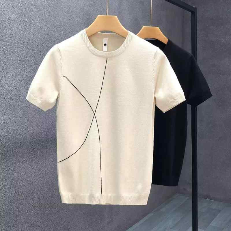 Other - Tシャツ メンズ 春秋 ニット トップス ストリート カジュアル ゆったり ポリエステル ブラック 杏色