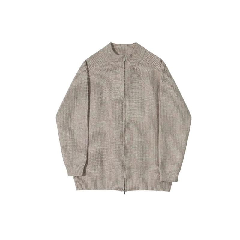 Knit Sweater - ニット メンズ カーディガン 秋冬 韓国風 無地 カジュアル 暖かい セーター ジャケット ダブルジップ