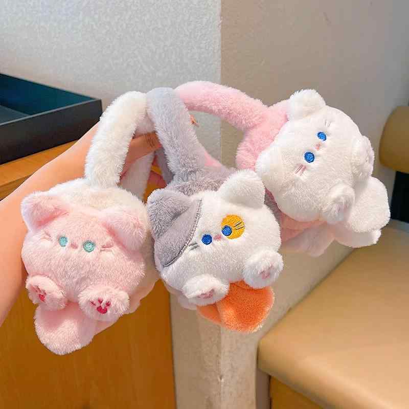 イヤーマフ キッズ かわいい 防寒 保温 耳当て 女の子 子供用 あったか 猫耳付き 秋冬 アウトドア 白色 ピンク系 グレー ブラウン