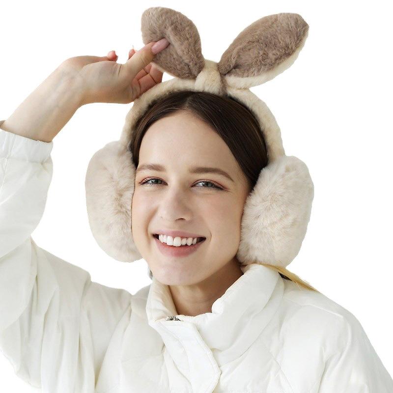 イヤーマフ レディース かわいい うさぎ耳付き 防寒 耳当て 秋冬 自転車 アウトドア 灰色 ベージュ 白色 黒色(4.0)