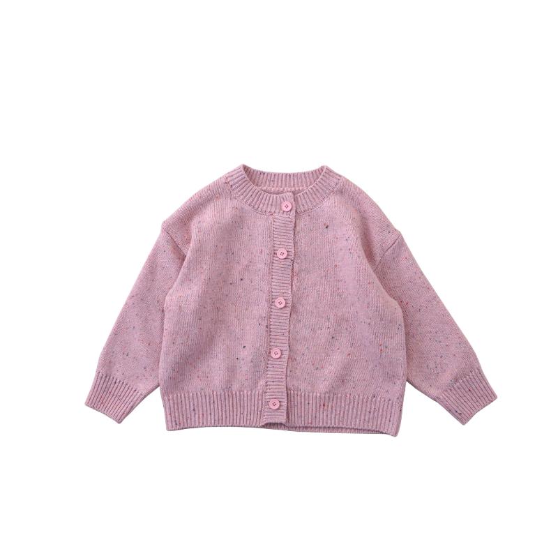 Knitted cardigan for girls, long sleeves, spring/autumn, children's clothing, sweater, ages 3, 4, 5, 6, 7, 8, polka dot pattern, cotton blend, pink.