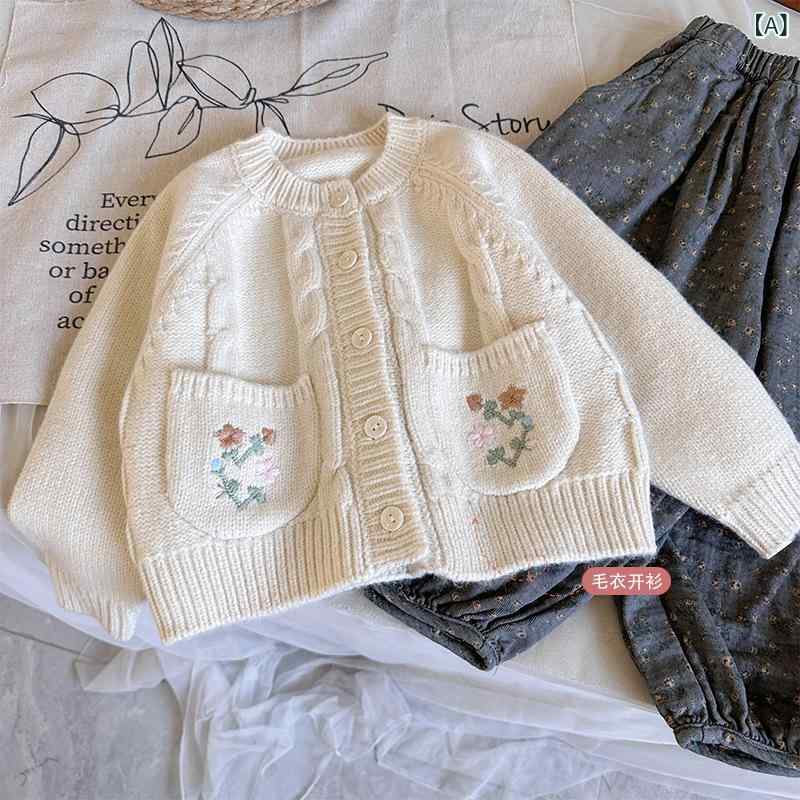 ニット 子供服 女の子 ニットセーター 花柄パンツ 長袖トップス 3点セット かわい...