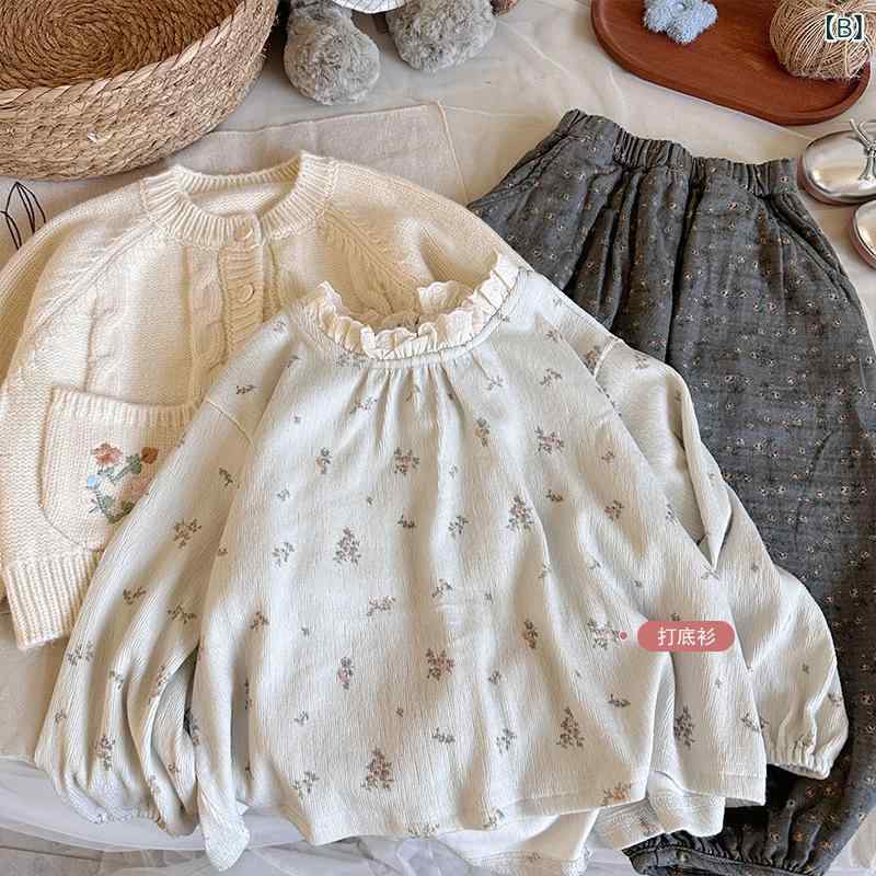ニット 子供服 女の子 ニットセーター 花柄パンツ 長袖トップス 3点セット かわい...
